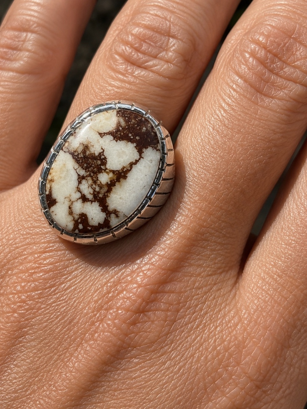 Vintage Sterling Silver Wild Horse Stone Statement Ring Southwestern Artisan